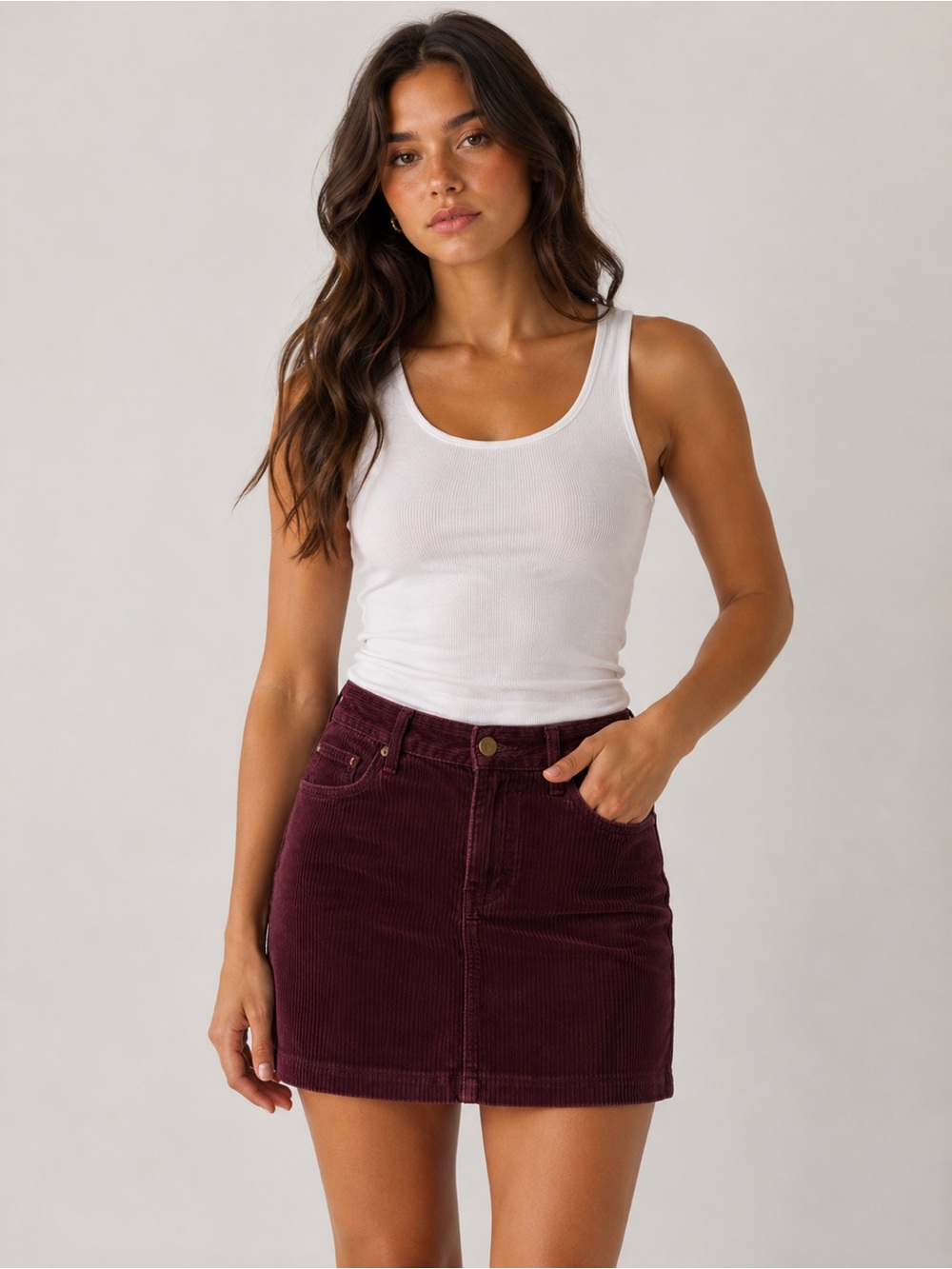 Dear John Burgundy Corduroy A-Line Skirt